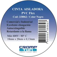CROMPTON - Cinta Aislante Pvc 0,13X18Mm X 20 Metros Negro