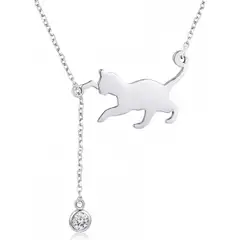 TODOJOYAS - Collar Plata 925 Gatito Jugueton y Circón