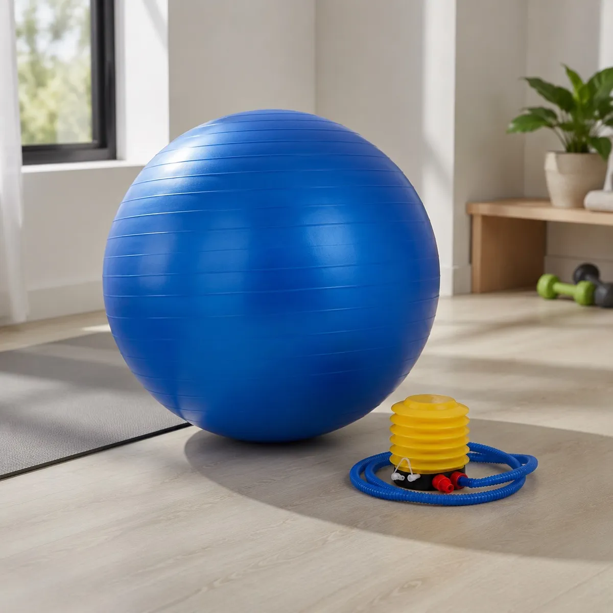 HOMESTAR - Pelota de ejercicio pilates yoga azul de 55 cm con inflador manual
