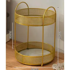 GENERICO - Organizador Decorativo Dorado 2 Niveles con Base Tipo Mármol – Estante Multiuso Premium 20,5 cm