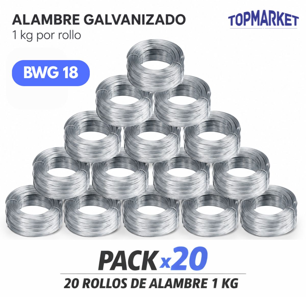 Alambre Galvanizado 18 1kg 20 unidades, marca GENERICO - Foto Principal
