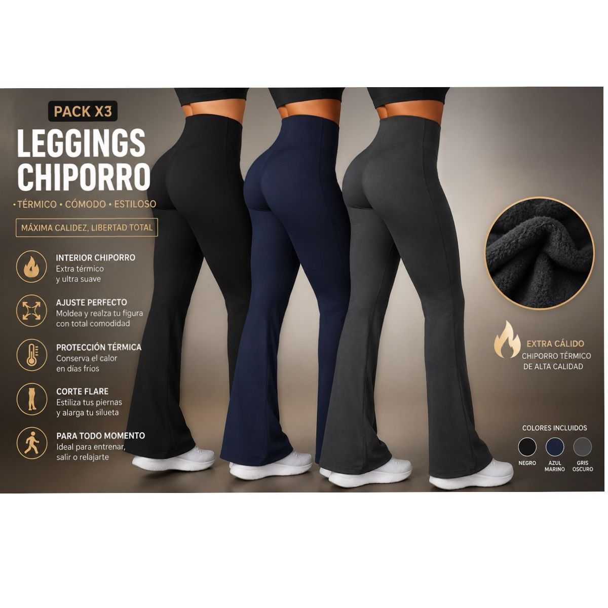 AAYO MODA - Pack Invierno Mujer Calzas Termicas Flare