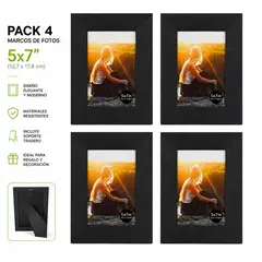 GENERICO - Pack 4 Marcos de Fotos Negros Decorativos 5x7" – Portarretratos Elegantes para Hogar y Oficina Descripción: