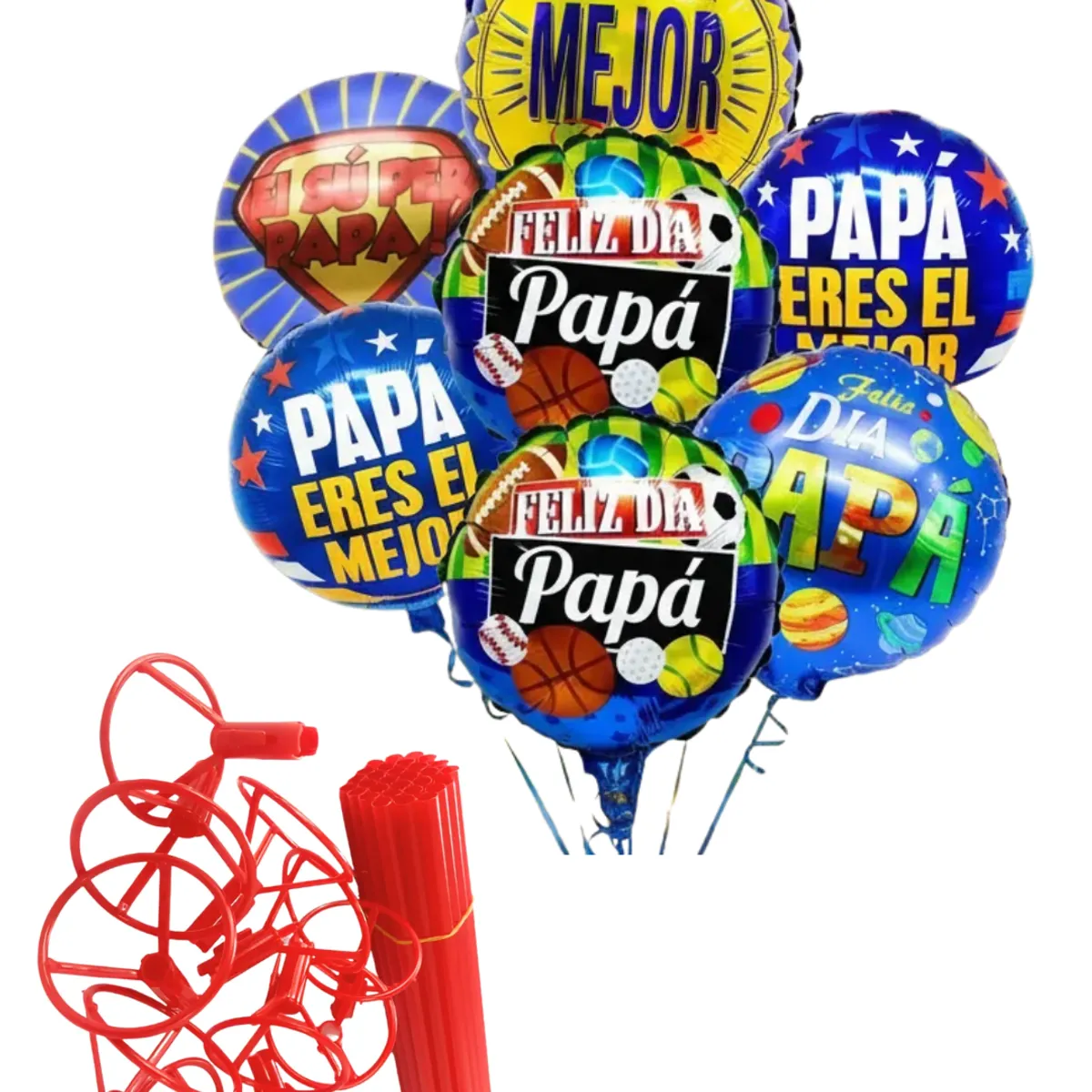 GENERICO - Set 12 Globos Metalizados+ Varillas 20 Cm Feliz Dia Papa