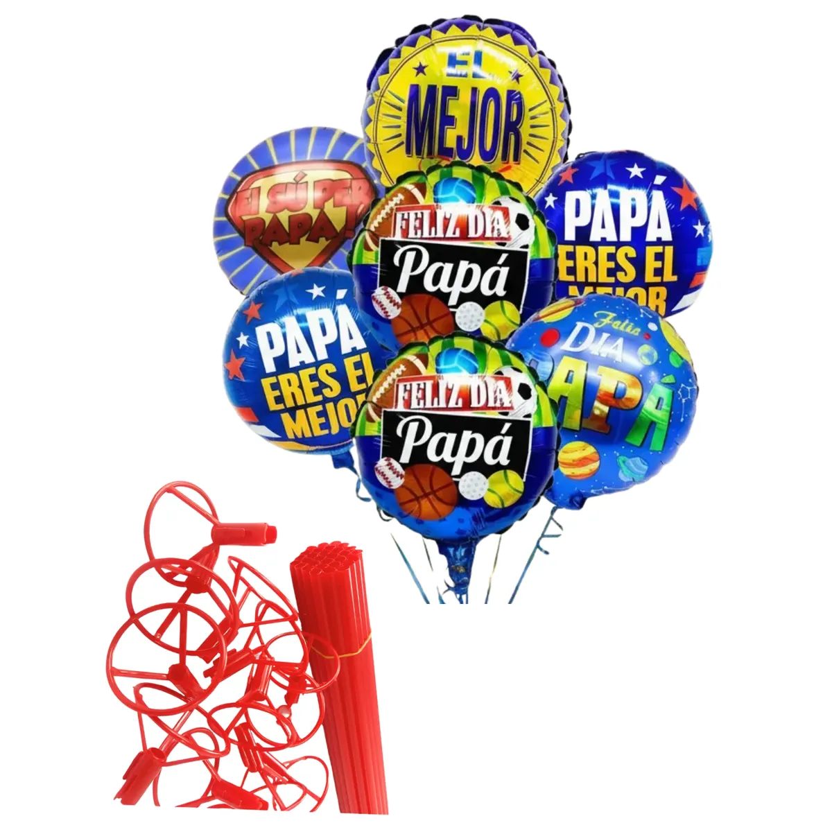 GENERICO - Set 12 Globos Metalizados+ Varillas 20 Cm Feliz Dia Papa