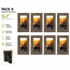 GENERICO - Pack 8 Marcos de Fotos Madera Rústica 5x7" – Set Portarretratos Decorativos para Hogar