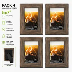 GENERICO - Pack 4 Marcos de Fotos madera rustica Decorativos 5x7"
