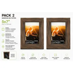 GENERICO - Pack 2 Marcos de Fotos madera rustica Decorativos 5x7" –