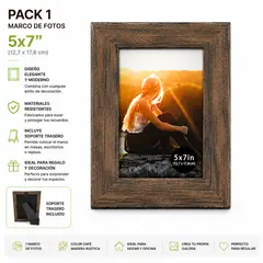 GENERICO - Marco de Fotos madera rustica 5x7 Decorativo Portarretrato Elegante para Mesa y Hogar