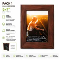 GENERICO - Marco de Fotos cafe madera rustica 5x7 Decorativo Portarretrato Elegante para Mesa y Hogar
