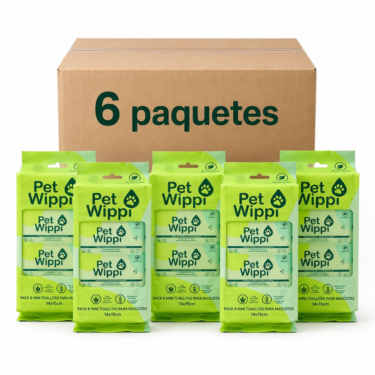 GENERICO - Caja 6 Toallitas Húmedas Wippi Pet 6x64 unid.Bio