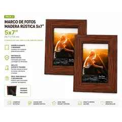 GENERICO - Pack 2 Marcos de Fotos cafe madera rustica Decorativos 5x7" –