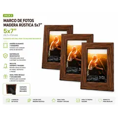 GENERICO - Pack 3 Marcos de Fotos Cafe madera rustica Decorativos 5x7"