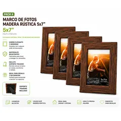 GENERICO - Pack 4 Marcos de Fotos cafe madera rustica Decorativos 5x7"