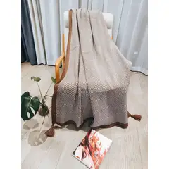 GENERICO - MANTA DECORATIVA TEJIDA MODELO BORLAS PARA SOFAS