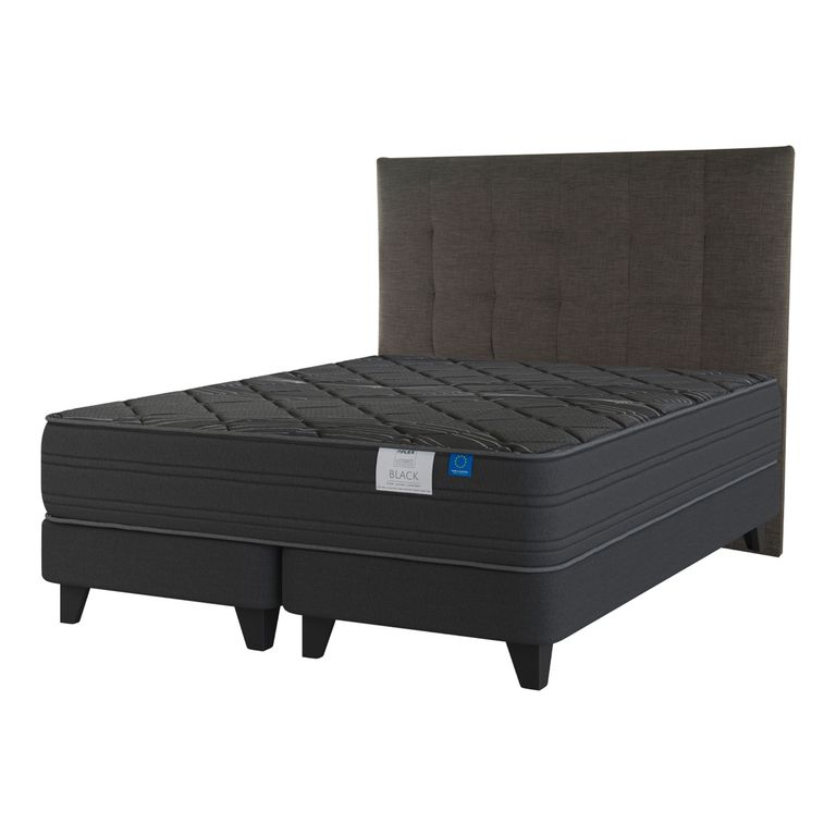 Cama Europea Black 2 Plazas x 2.00mt Base Dividida + Respaldo