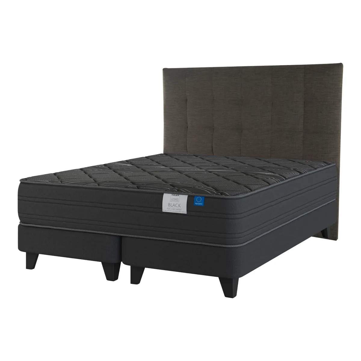 FLEX - Cama Europea Black 2 Plazas x 2.00mt Base Dividida + Respaldo Flex