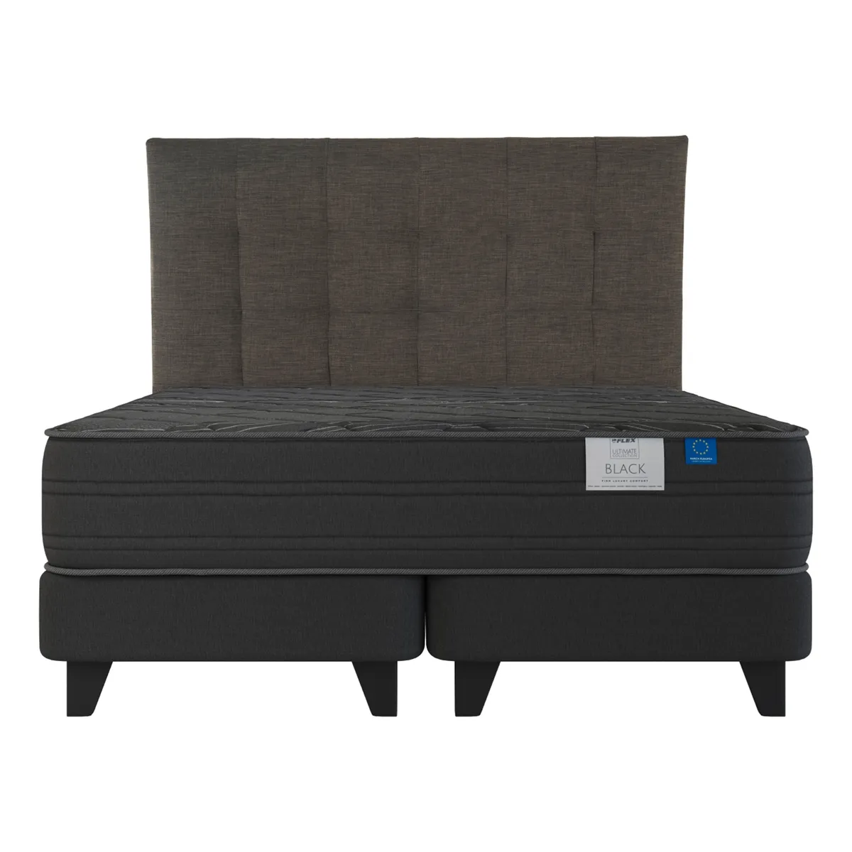 FLEX - Cama Europea Black 2 Plazas x 2.00mt Base Dividida + Respaldo Flex