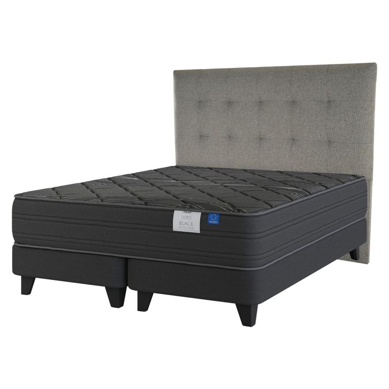 Cama Europea Black 2 Plazas x 2.00mt Base Dividida + Respaldo