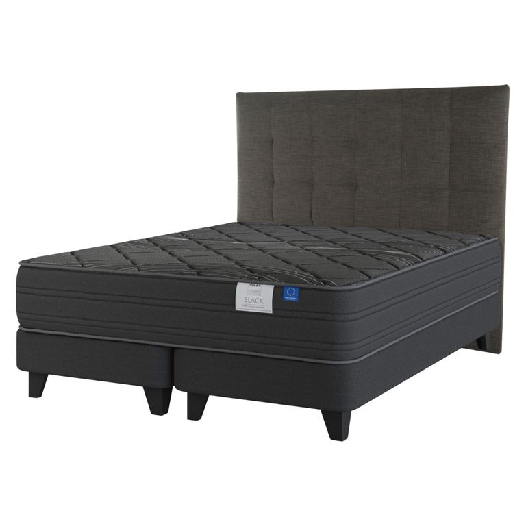 Cama Europea Black King x 2.00mt Base Dividida + Respaldo Design Grafito