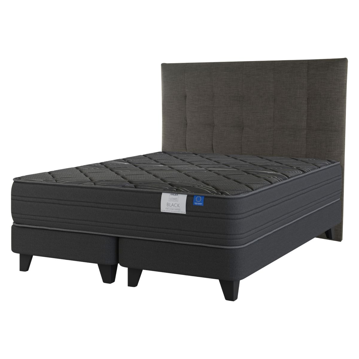 FLEX - Cama Europea Top Black King + Respaldo Desing Flex