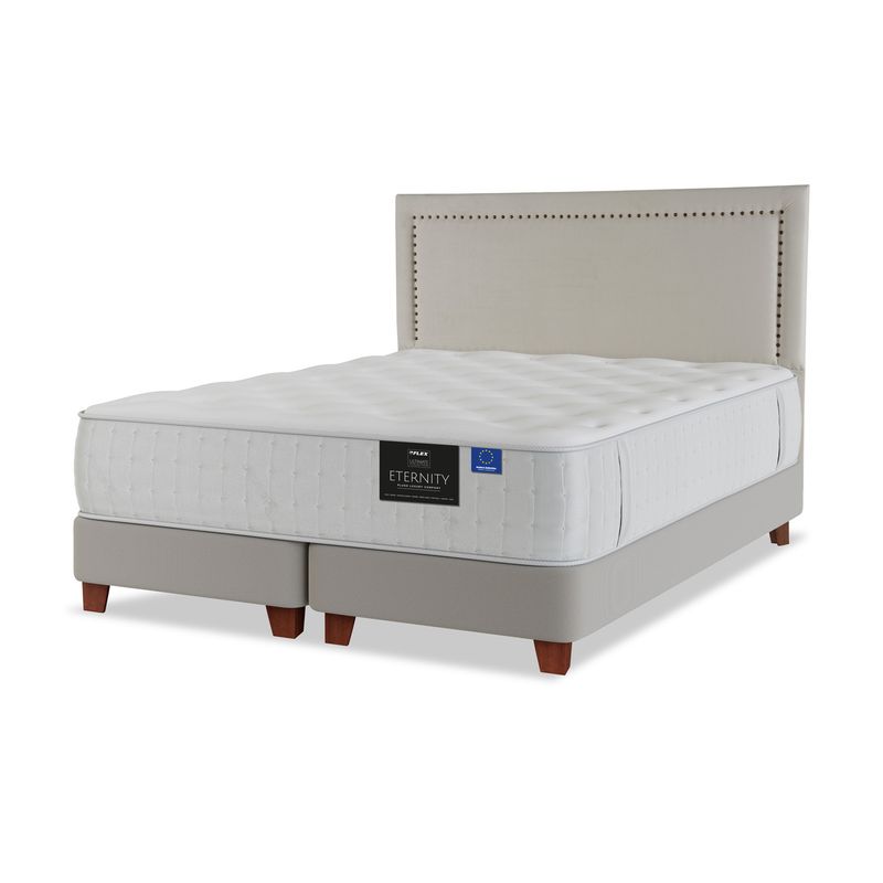 FLEX - Cama Europea Top Arena Eternity King + Respaldo Tachas Crudo Flex