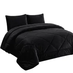 GENERICO - Plumón Cobertor Plush Chiporro 1.5 Plazas Invierno Suave Liviano Color Negro Liso