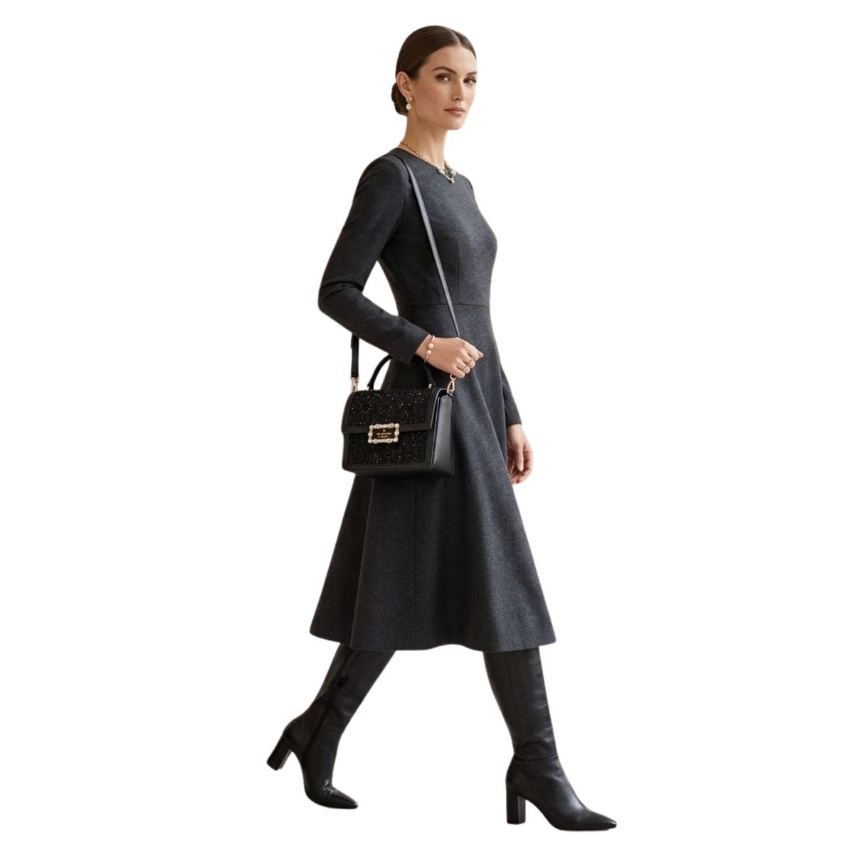KATE SPADE - Cartera Kate Spade Crossbody Cuero Negro Tela y Brillos