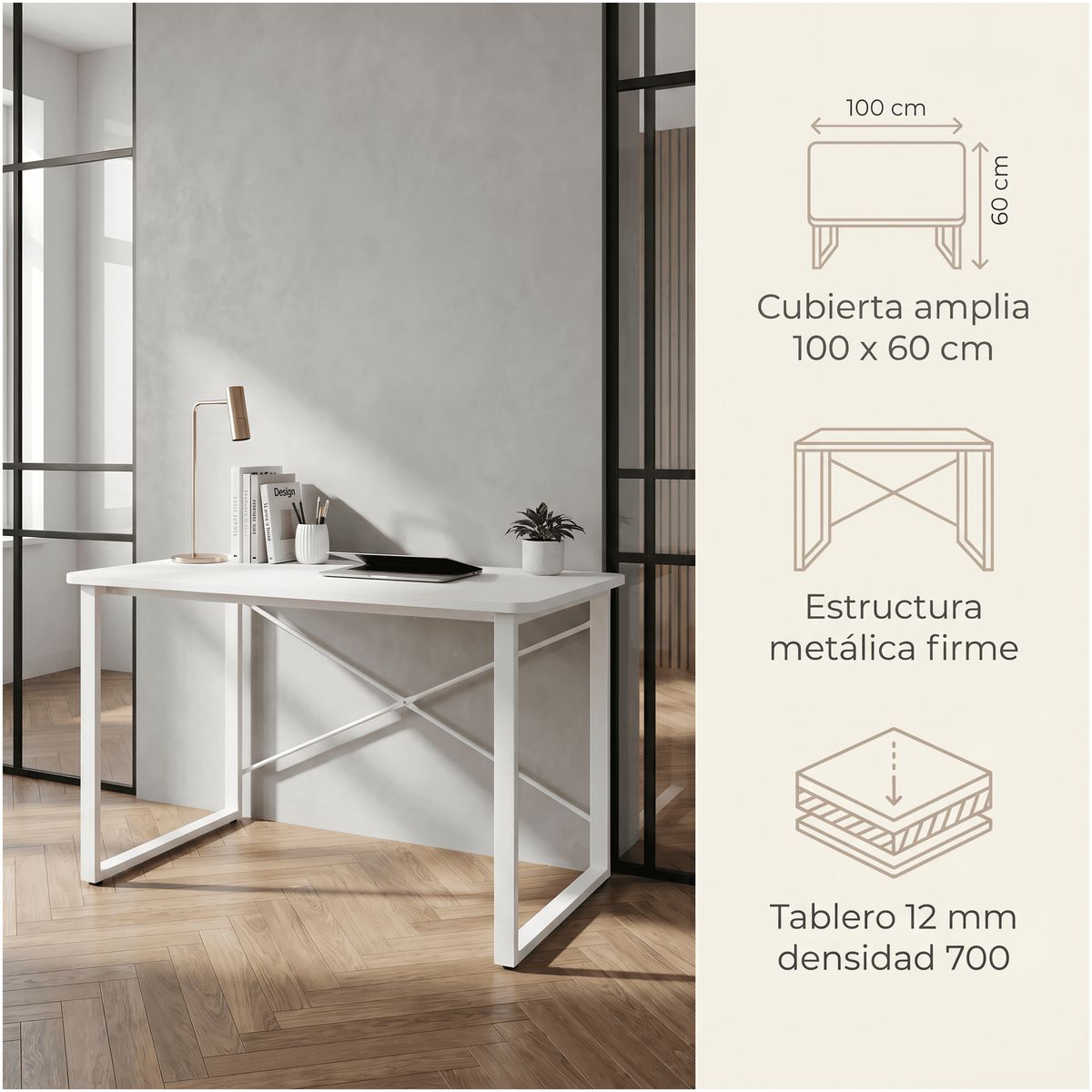 HOMER DESIGN - Escritorio Moderno Luciana Oficina Madera 100x60x75cm