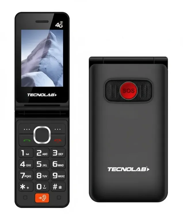 Teléfono Celular Senior 4G Tipo Almeja Flip Botón SOS Base Carga y Dual SIM