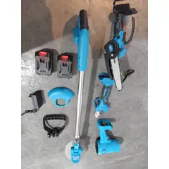 MOVI - KIT DE JARDINERIA 6 EN 1, ORILLADORA, TIJERA, MINI MOTOSIERRA, SOPLADORA,2 CORTA SETOS Y BRAZO TELESCOPICO