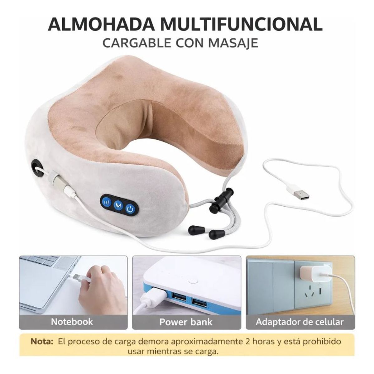 GENERICO - Almohada Masajeadora Cuello Cervical Electrica Inalámbrica