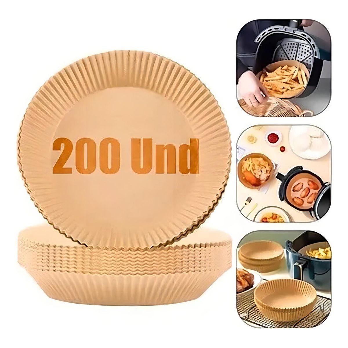 PASTELERIUSCL - Pack 500 Forros Desechables Antiadherente Freidora Air Fryer Color Beige