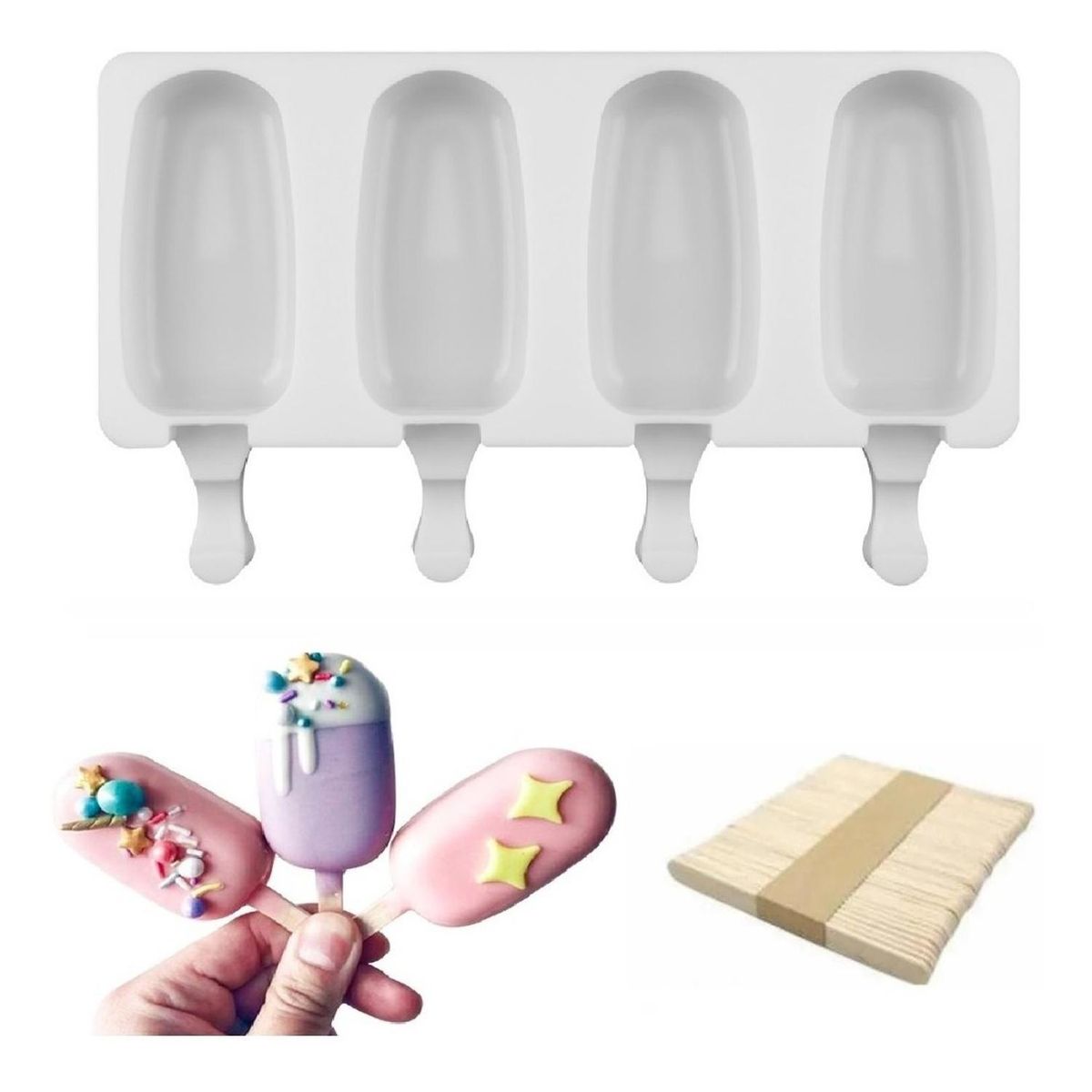 PASTELERIUSCL - Moldes De Silicona Para Helados Molde Paletas Helado Pale417 Blanco