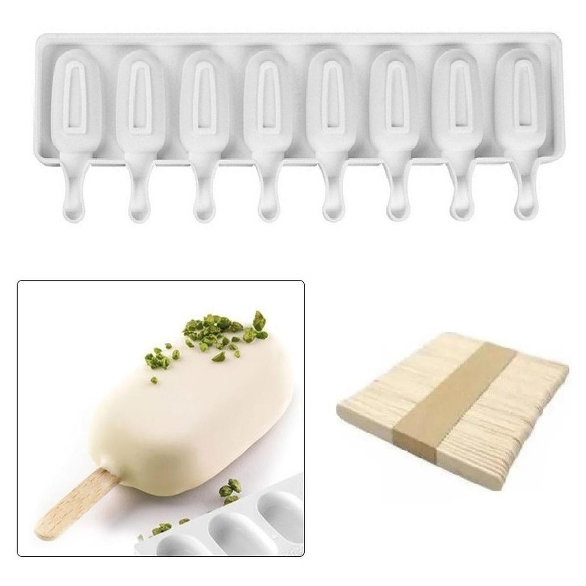 PASTELERIUSCL - Moldes De Silicona Para Helados Molde Paletas Helado 8 Palet Blanco