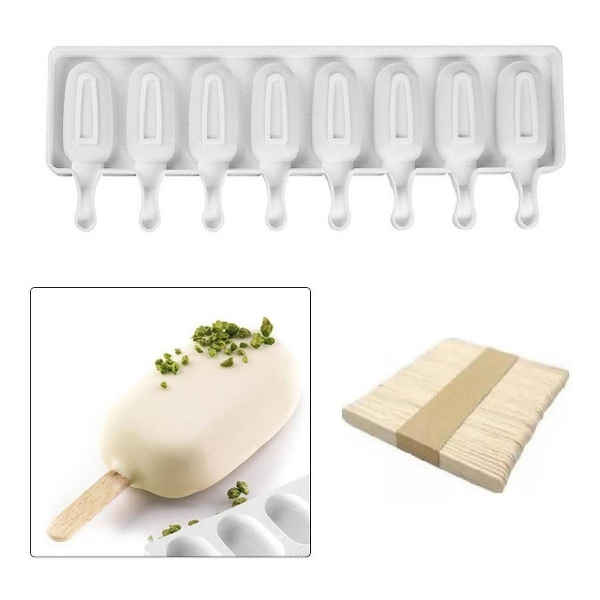 PASTELERIUSCL - Moldes De Silicona Para Helados Molde Paletas Helado 8 Palet Blanco