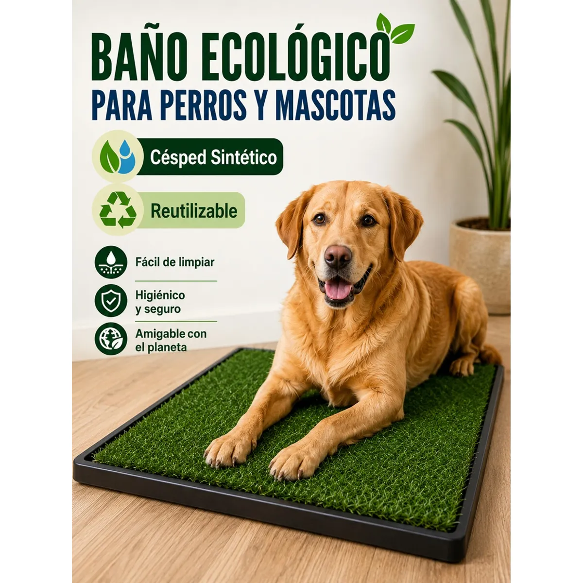 MOVI - Baño Ecológico XL para Perros y Mascotas con Césped Sintético Reutilizable