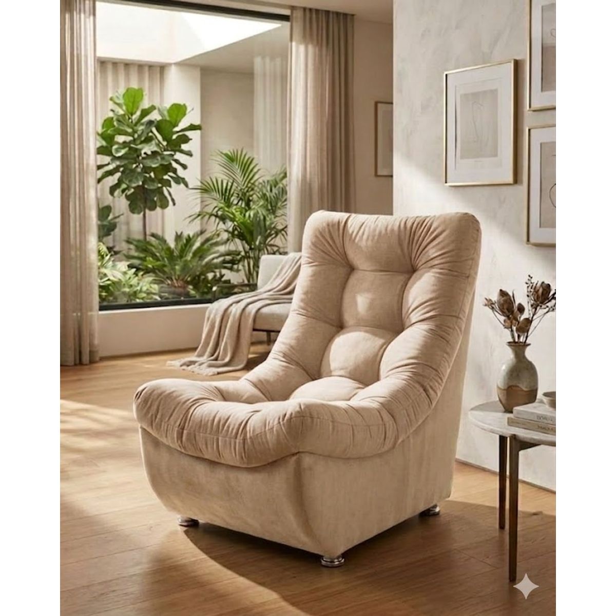 GENERICO - sofa curvo descanso beis crema felpa