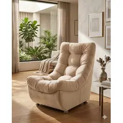GENERICO - Sofa curvo descanso beis crema felpa
