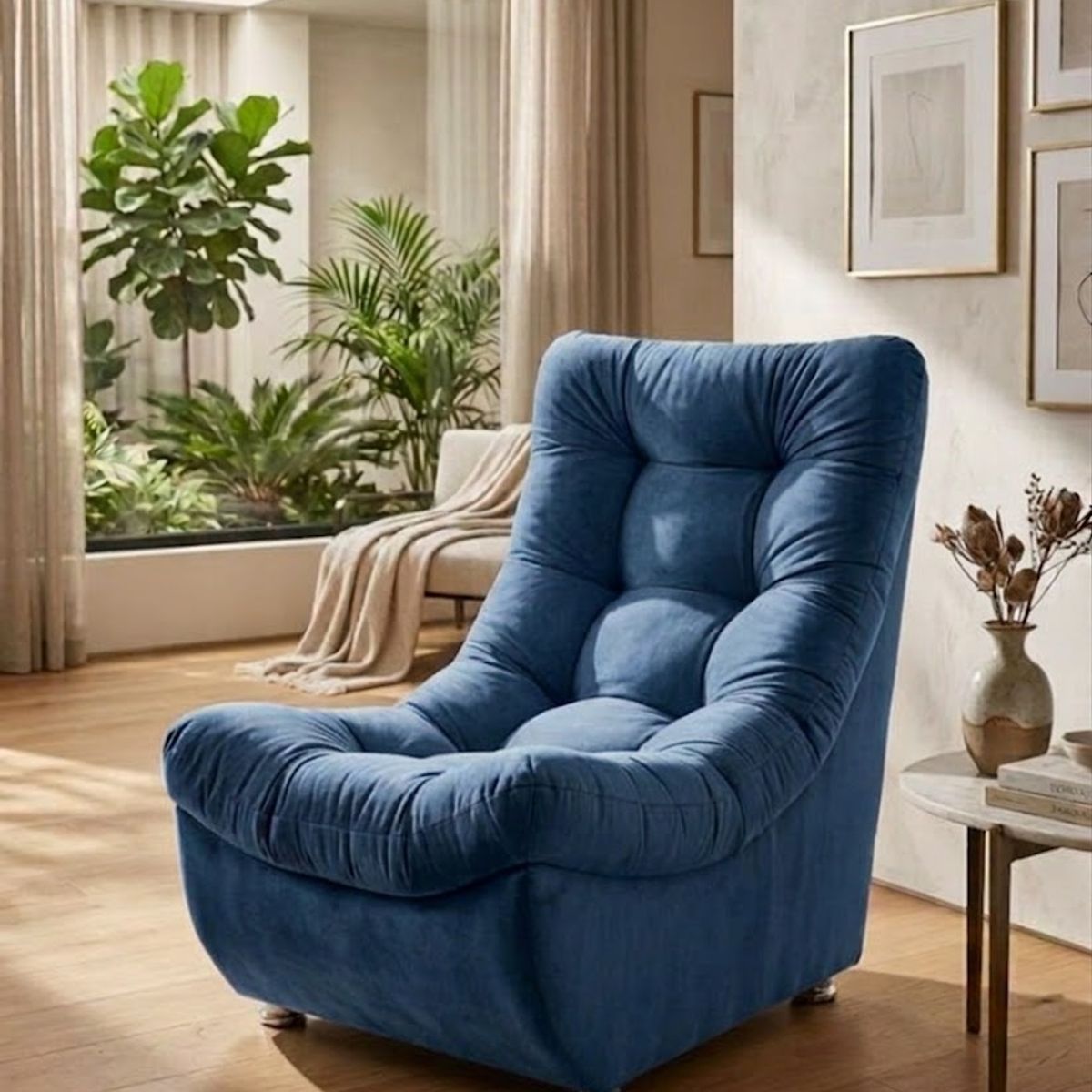 GENERICO - sofa descanso curvo azul felpa