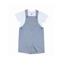 PUMUCKI - Conjunto Jardinera Corta Rayada y Polera Blanca Niño