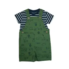 PUMUCKI - Conjunto Jardinera Verde Safari y Polera Rayada Bebé Niño