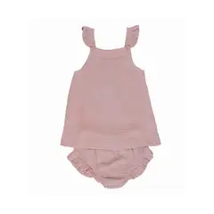 PUMUCKI - Conjunto Bombacha y Polera Rosada Bebé Niña 100% Algodón