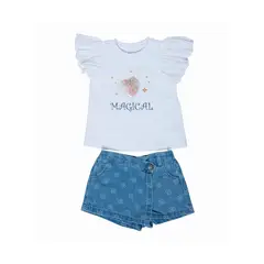 PUMUCKI - Conjunto Polera y Falda-Short Niña Estampado Corazon