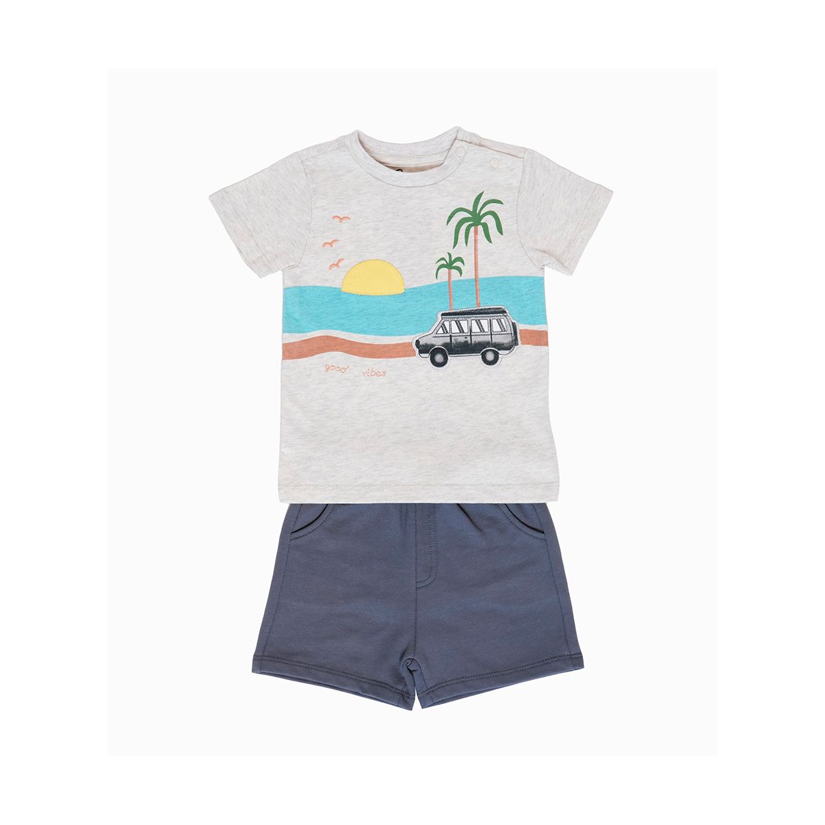 PUMUCKI - Conjunto Polera y Short Niño Estampado Palmera Verano