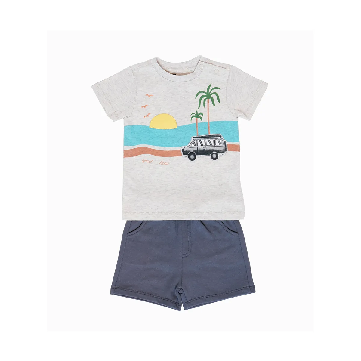 PUMUCKI - Conjunto Polera y Short Niño Estampado Palmera Verano