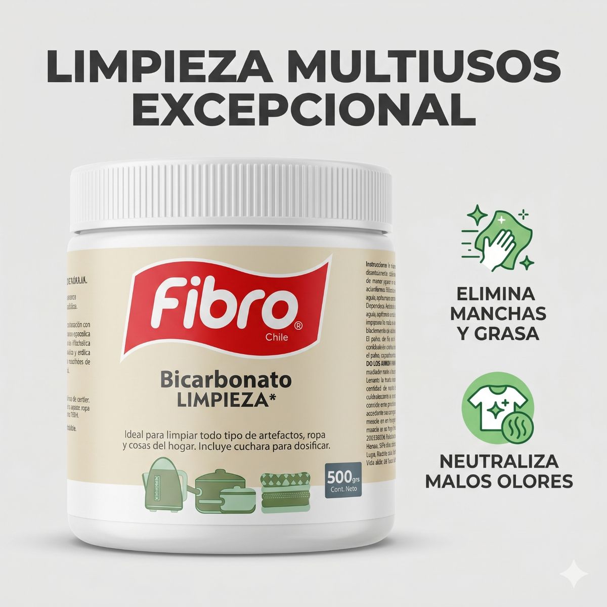 FIBRO - Bicarbonato Limpieza Fibro Chile 500g Multiusos