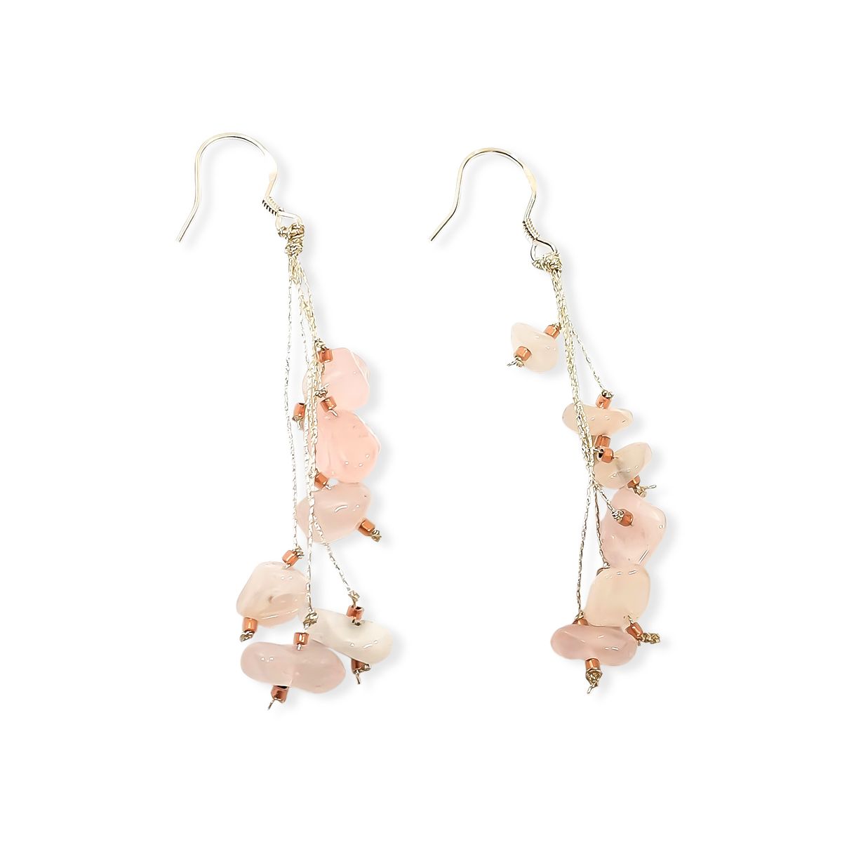 COGGIOLA - Aros Cuarzo Rosa Chip Hilo Gancho Plata Fina 925