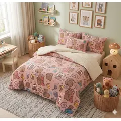 GENERICO - COBERTOR PARA NIÑAS PLUSH CON CHIPORRO INVIERNO 1.5 PLAZAS DISEÑO ROSA CAPIBARA MP