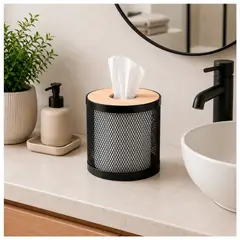 IRM - Dispensador redondo papel malla metalica tapa madera